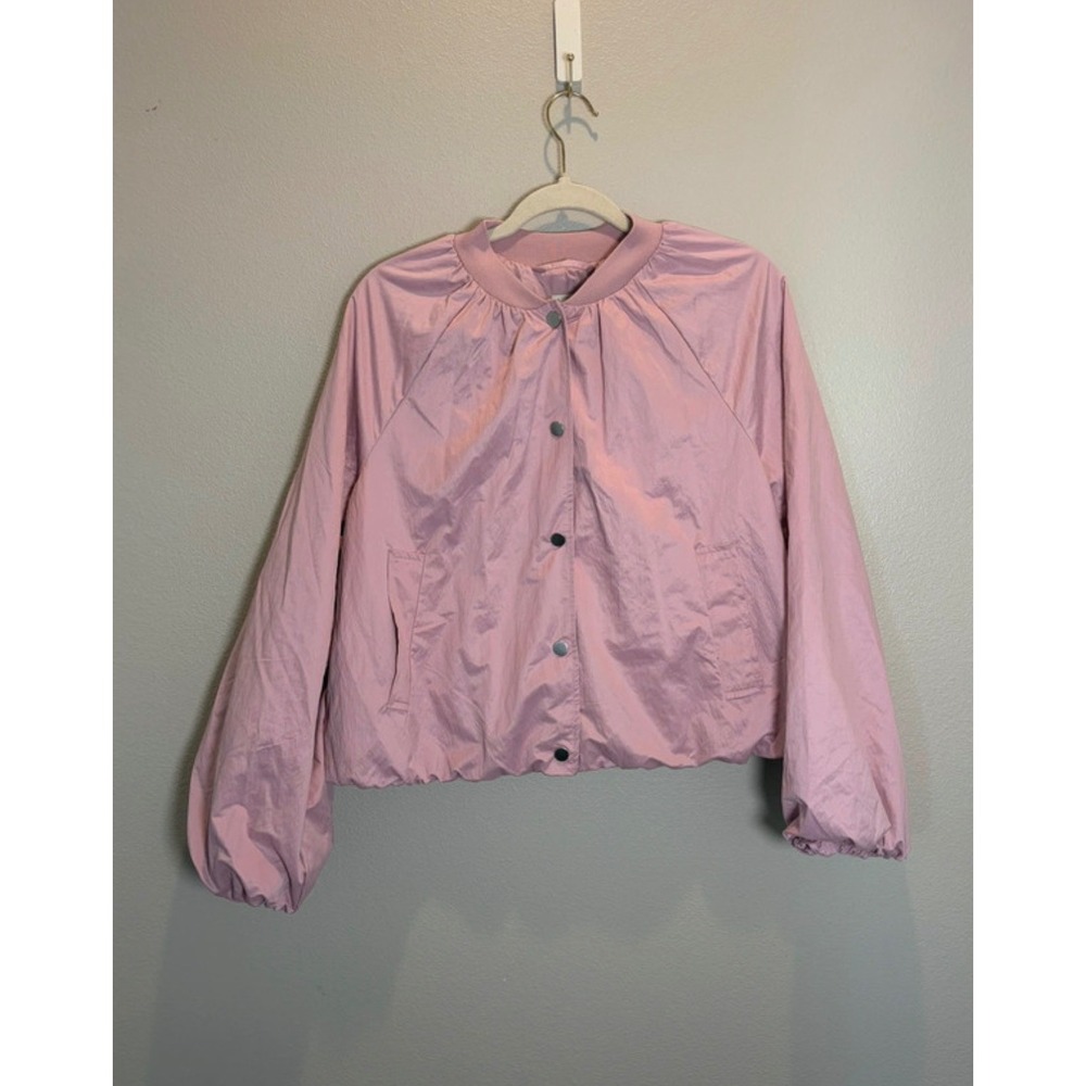 A New Day Pink Bomber Jacket Women Medium Snap Front Lightweight Windbreaker